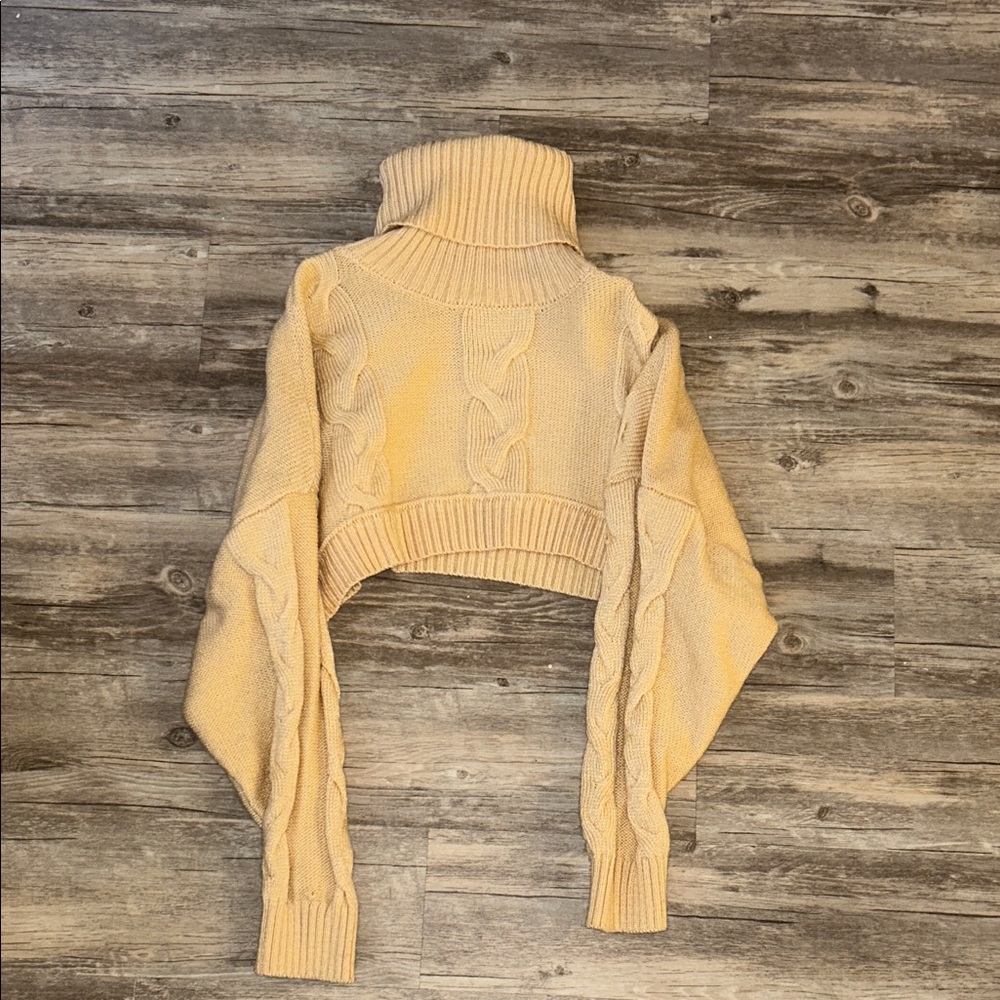 Urban Outfitters Cable Knit Turtleneck Sweater in Tan